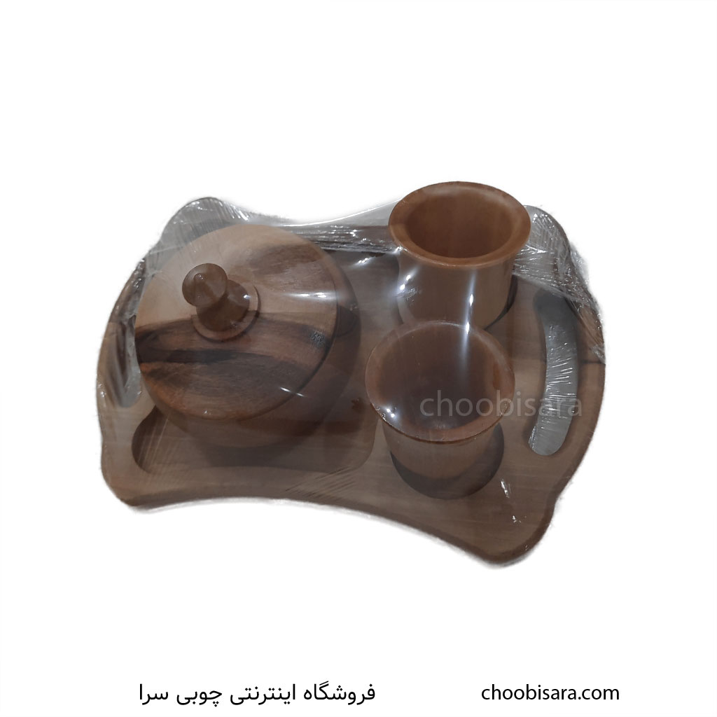 ست سینی فجان و قندان چوبی