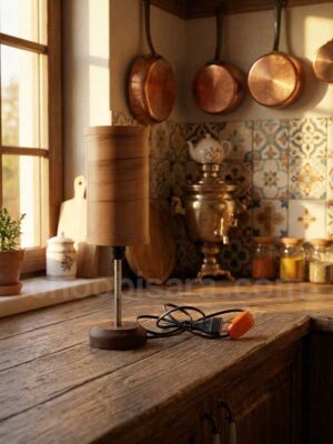 آباژور چوبی رومیزی مدل استوانه ساده