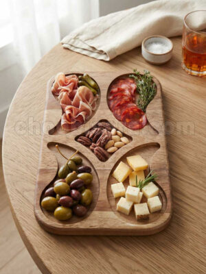 سینی مزه و تخته سرو چوبی طرح اشک ۲۲ در ۱۳ سانتیمتری کد 398
