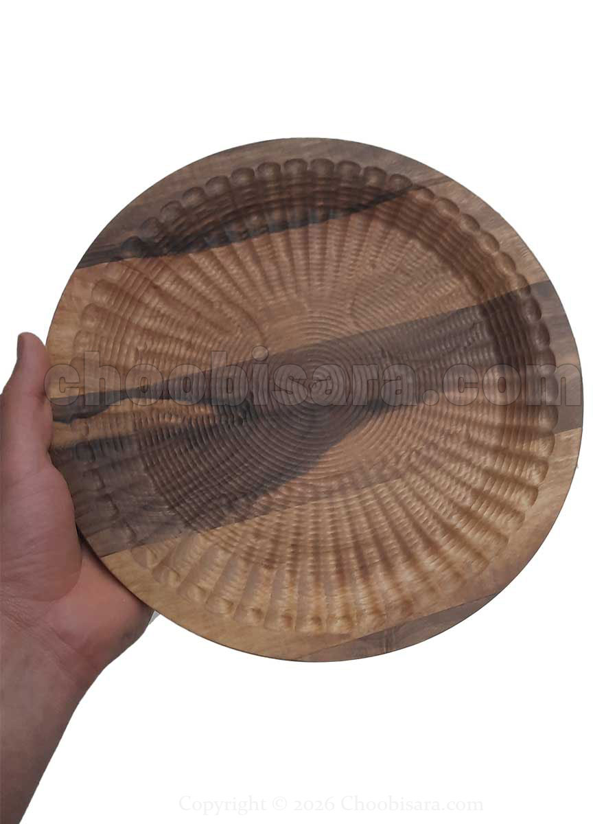 سینی سرو و پذیرایی چوبی گرد هاشور خورده ۲۷ سانتیمتری کد 405 - Image 2