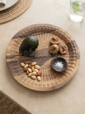 سینی سرو و پذیرایی چوبی گرد هاشور خورده ۲۷ سانتیمتری کد 405