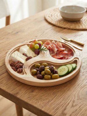 شیرینی خوری و سینی مزه چوبی گرد طرح اشک ۲۸ سانتیمتری کد 407