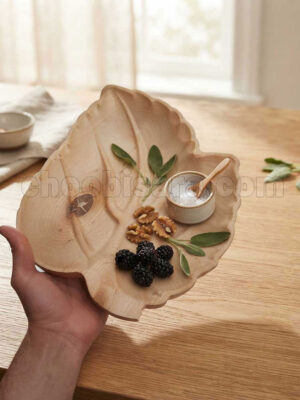 شیرینی خوری و سینی پذیرایی چوبی طرح برگ ۲۸ سانتیمتری کد 408